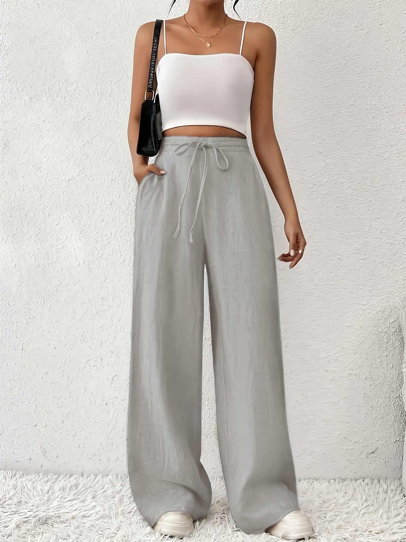 Pantalones de mujer de talla grande de pierna ancha, algodón, casual, de color sólido, primavera, verano, otoño