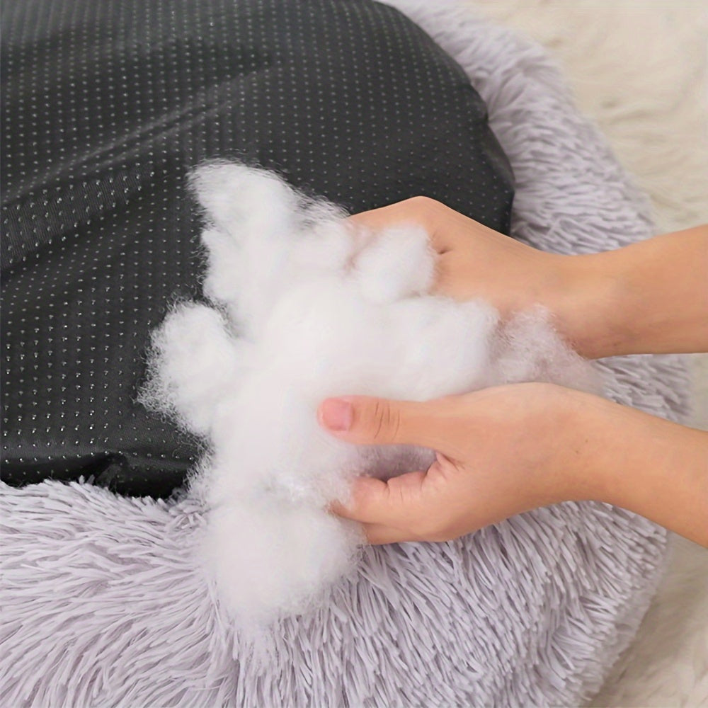 Round Fluffy Dog Bed with Non-Skid Bottom Polyester Material