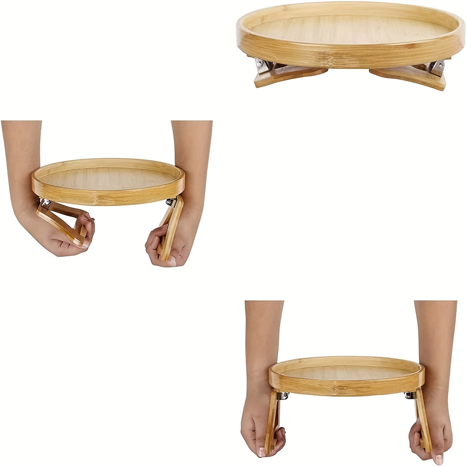 Clip-On Bamboo Sofa Armrest Tray Table for Drinks Snacks Remotes