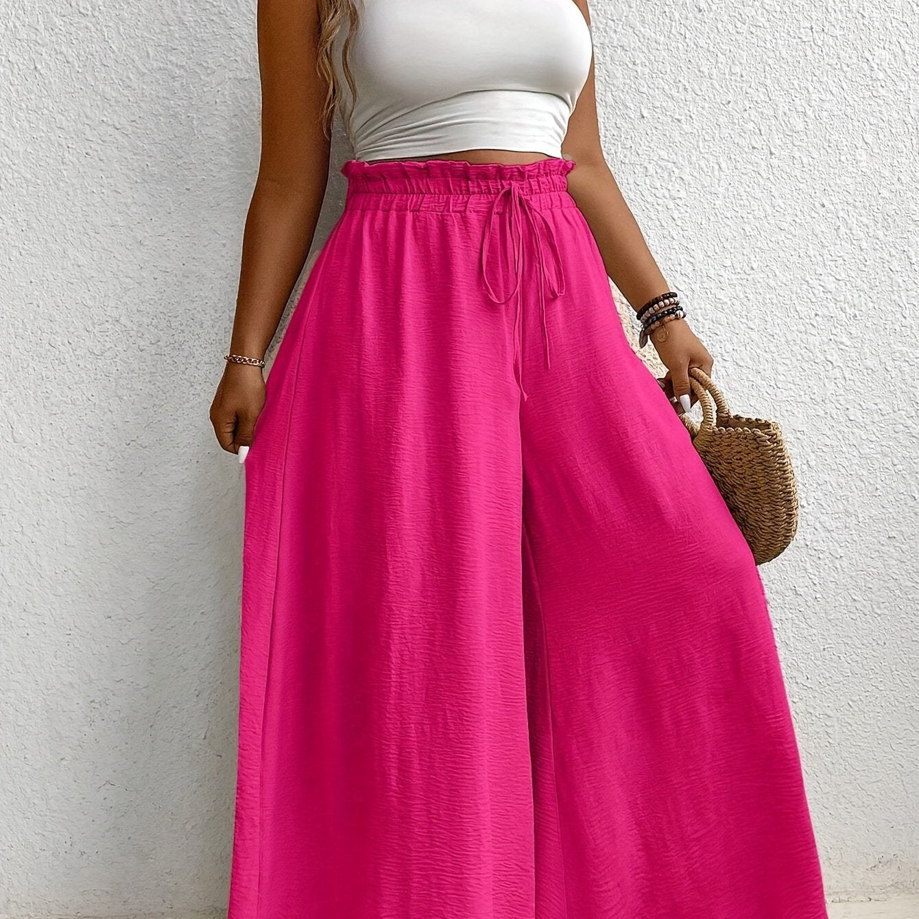 Women's Mustard Yellow Wide Leg Pants Polyester Casual Summer Comfortable