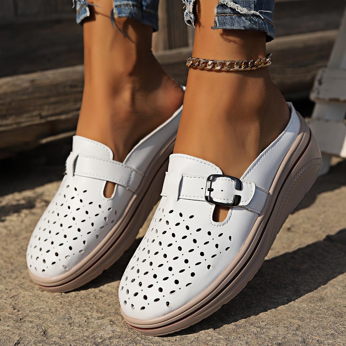 Women's Summer Mules Casual Slip-On Cover Sandals Black White