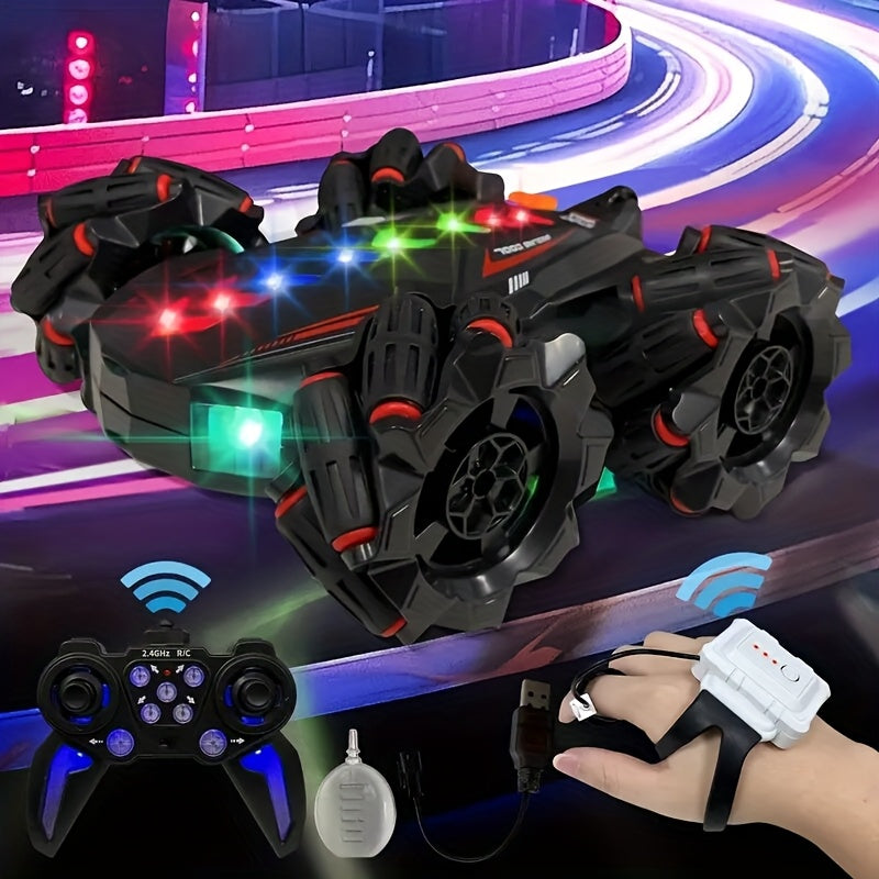 Coche control remoto para niños de 8+ con derrape, luces, música, control por gestos 2.4G