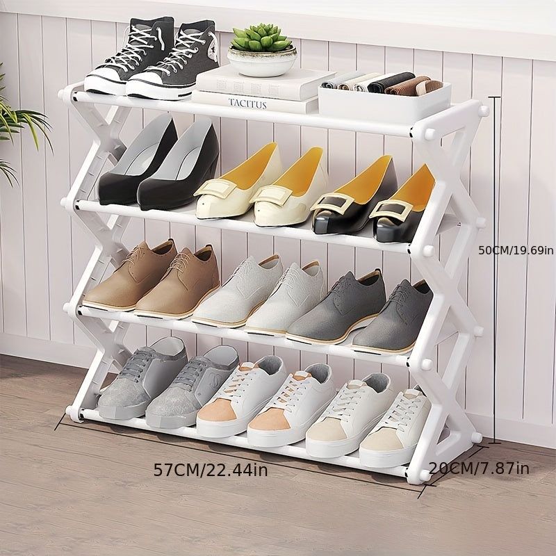 No Assembly Freestanding Plastic Shoe Rack 4 Tiers Black Metal Storage Organizer