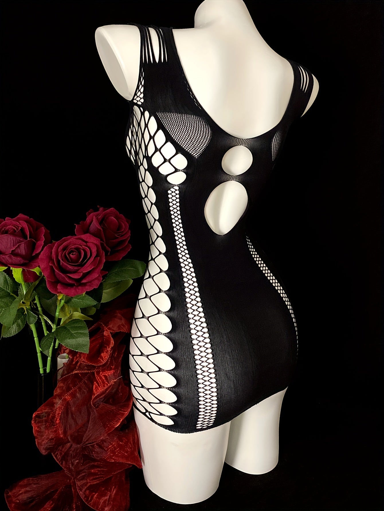 Women's Fishnet Bodycon Dress for Music Festivals and Summer Parties Solid Color Polyamide Elastane