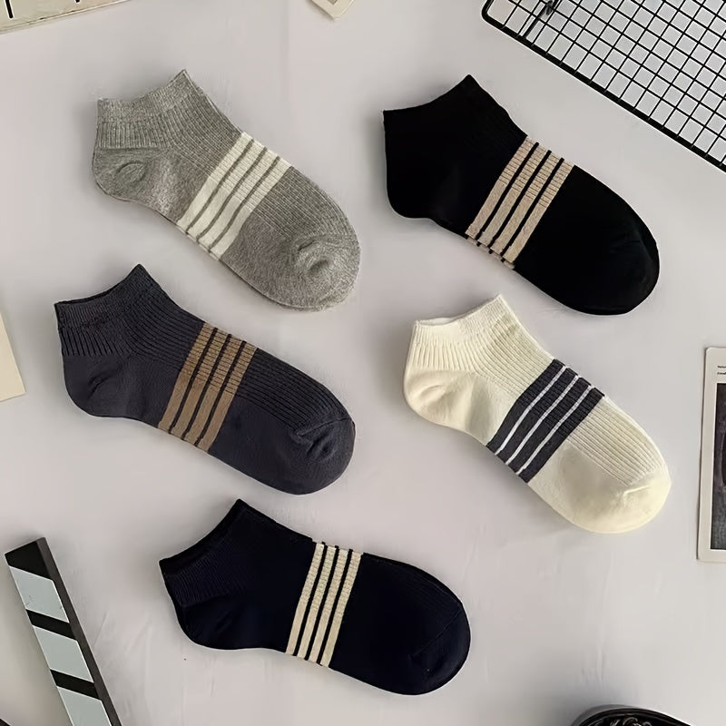 Men's Athletic Ankle Socks 5 Pairs Breathable Sweat-Absorbent Polyester Blend with Odor Control