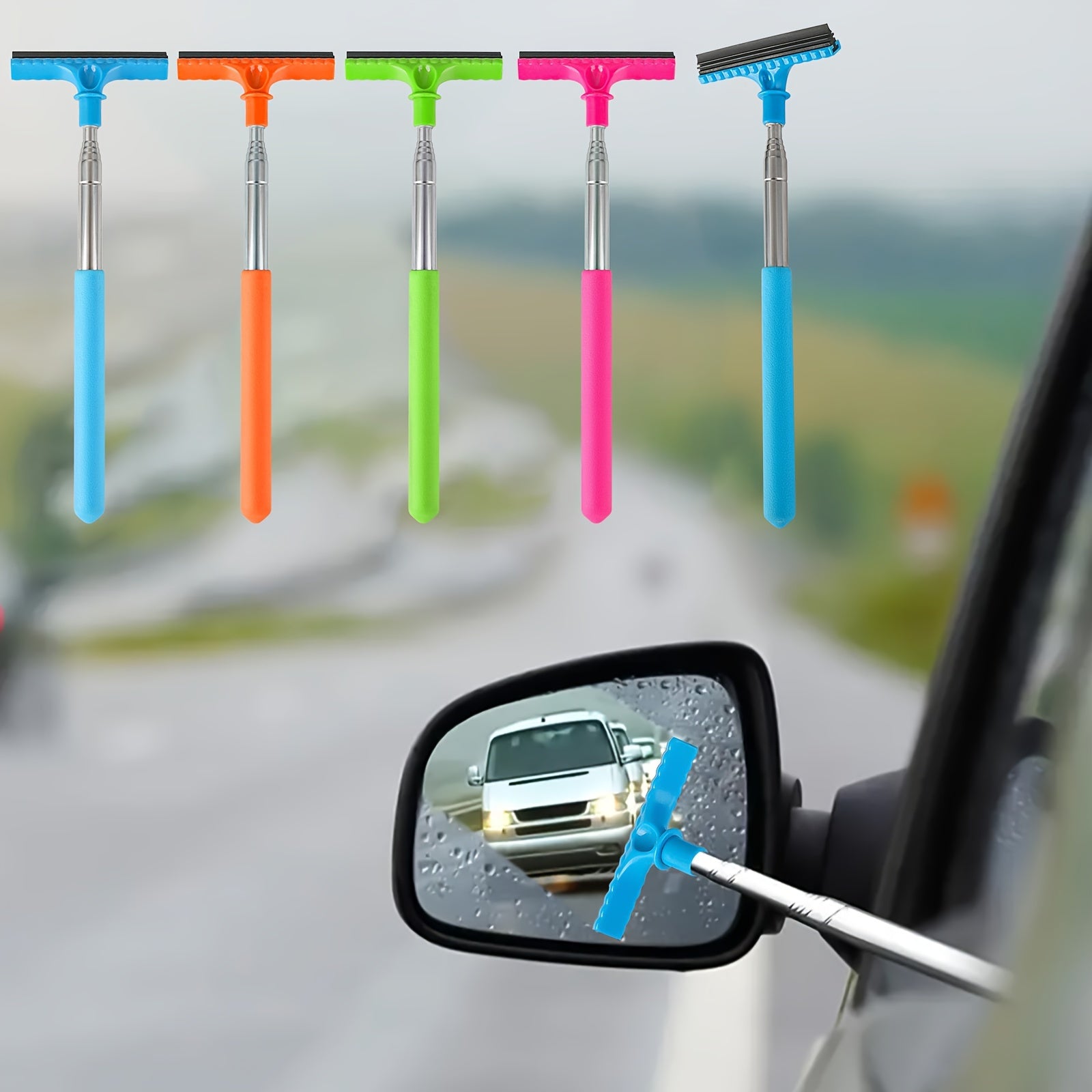 Portable Car Window Cleaner with Sponge Tip, Extendable Metal Handle