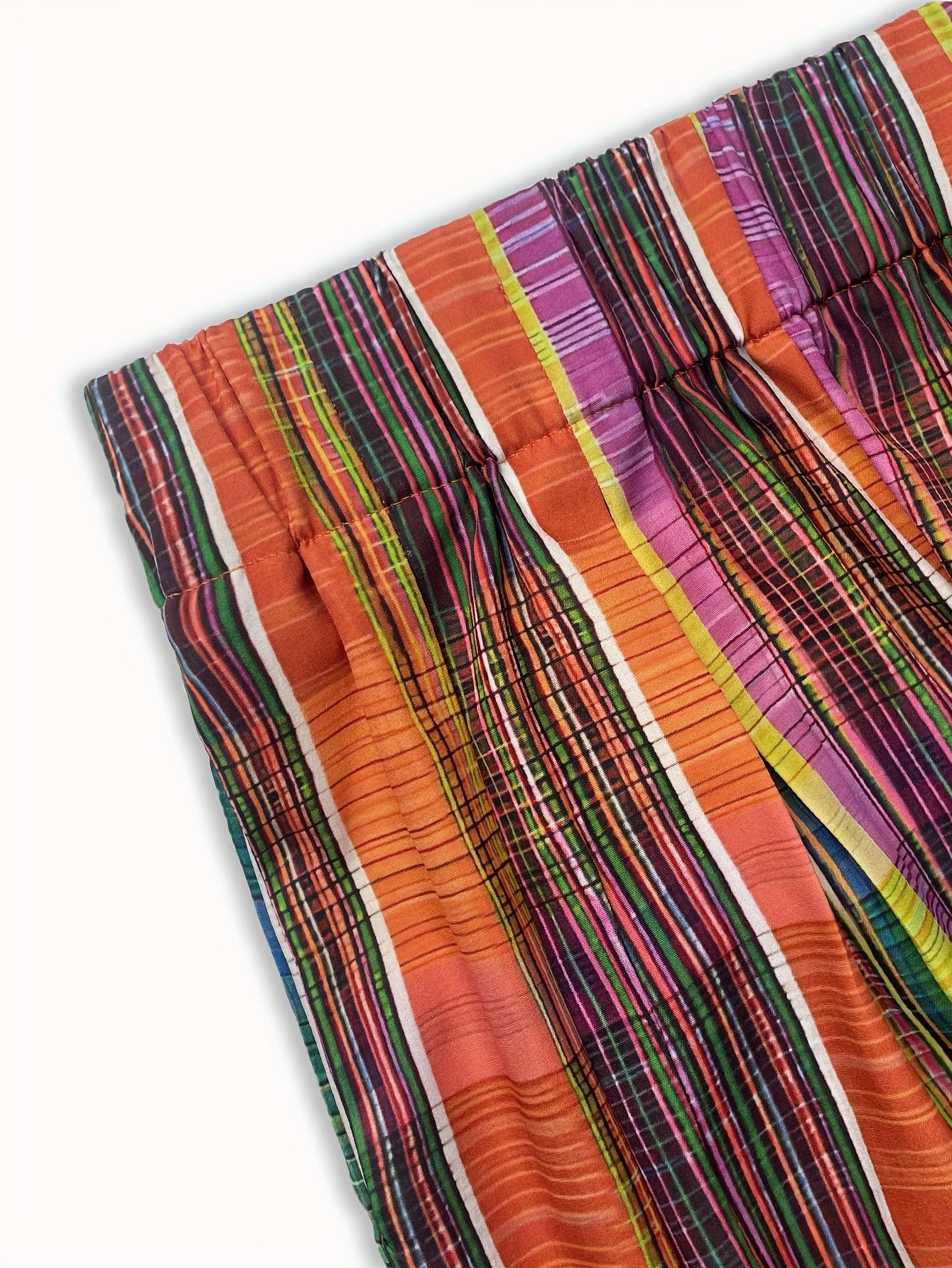 Women Plus Size Summer Beach Palazzo Pants Colorful Striped Loose Fit