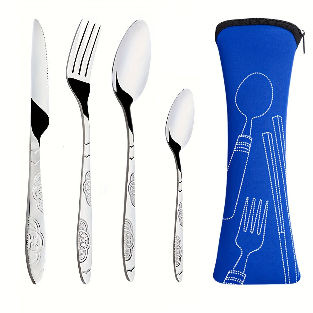 Stainless Steel Cutlery Set with Knife Fork Spoon in Travel Case for Camping