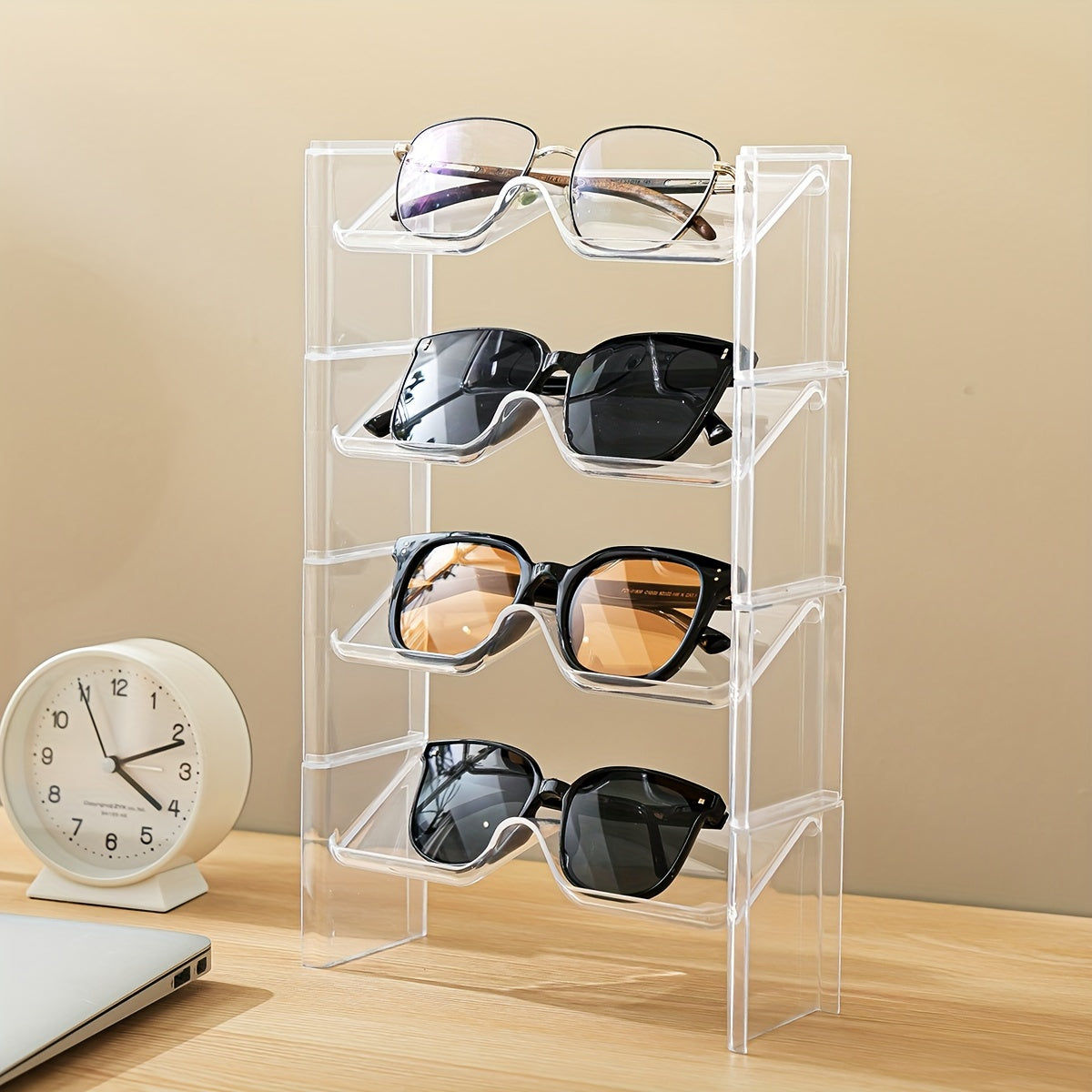 Ochiq plastmassa stackable ko‘zoynaklar ko‘rsatish standi 2-to‘plam shaffof akril tashkilotchisi