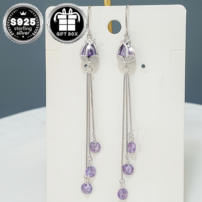 Sterling Silver Pendant Earrings with Synthetic Amethyst Cubic Zirconia 2-Pair Set