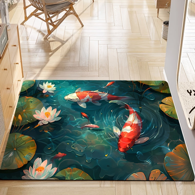Koi Design Area Rug 8mm Thick Cushioned Indoor Floor Mat for Living Room Bedroom