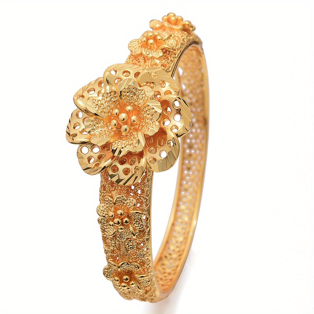Gold-Plated Ethnic Open Bracelet for Brides and Women in Dubai Fashion