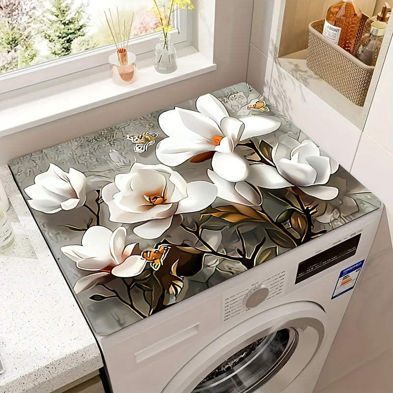 Magnolia Flower Print Polyester Mat Quick-Dry Absorbent Countertop Protector