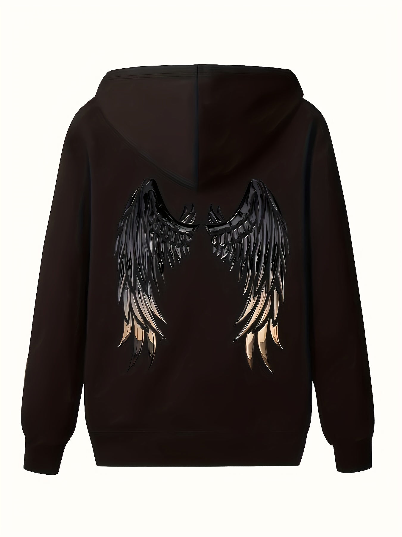 Plus Size Hoodie With Wings Print Long Sleeve Drawstring Casual Sweatshirt
