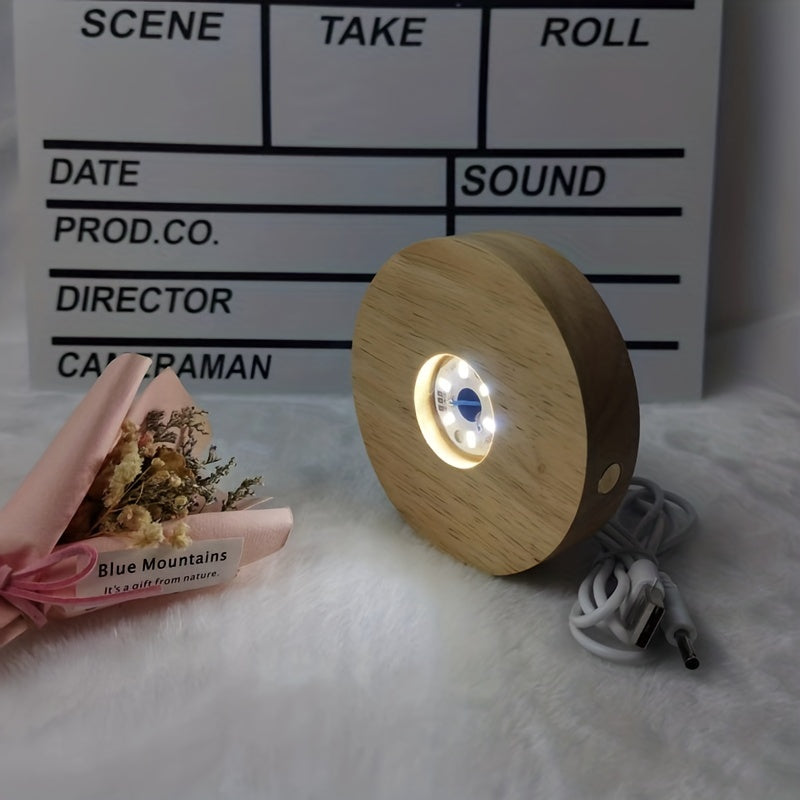 Lámpara de madera con luces LED y base de cristal de vidrio para ambiente romántico