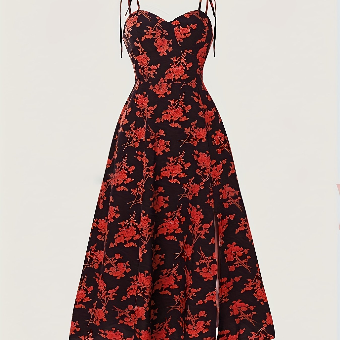 Ayollar uchun yozgi ko'k gulli off-shoulder midi kiyi, polyester, bog'lamli kamarlar, A-chiziq