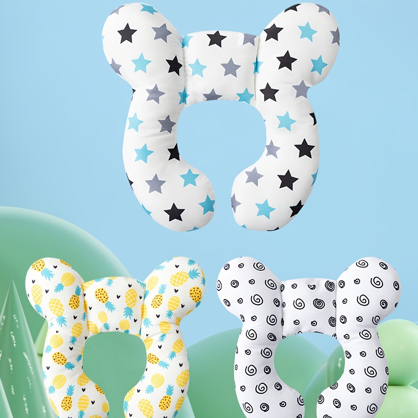 Children's U-Shaped Headrest Pillow for Strollers Soft Polyester Travel Safety Cushion