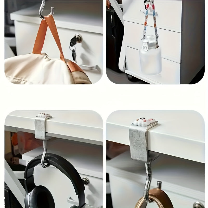 Adjustable Stainless Steel Desk Hooks Set of 3 for Office and School Desks