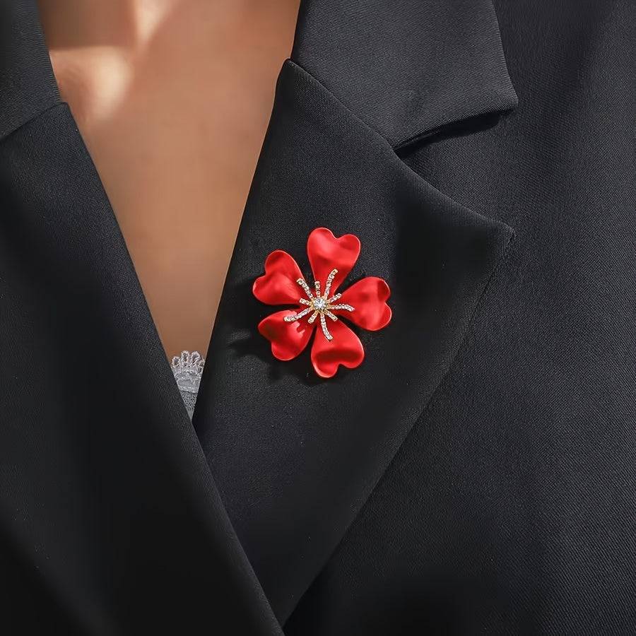 Red Flower Brooch Pins Set for Women Alloy Stylish Daily Wear Accessories