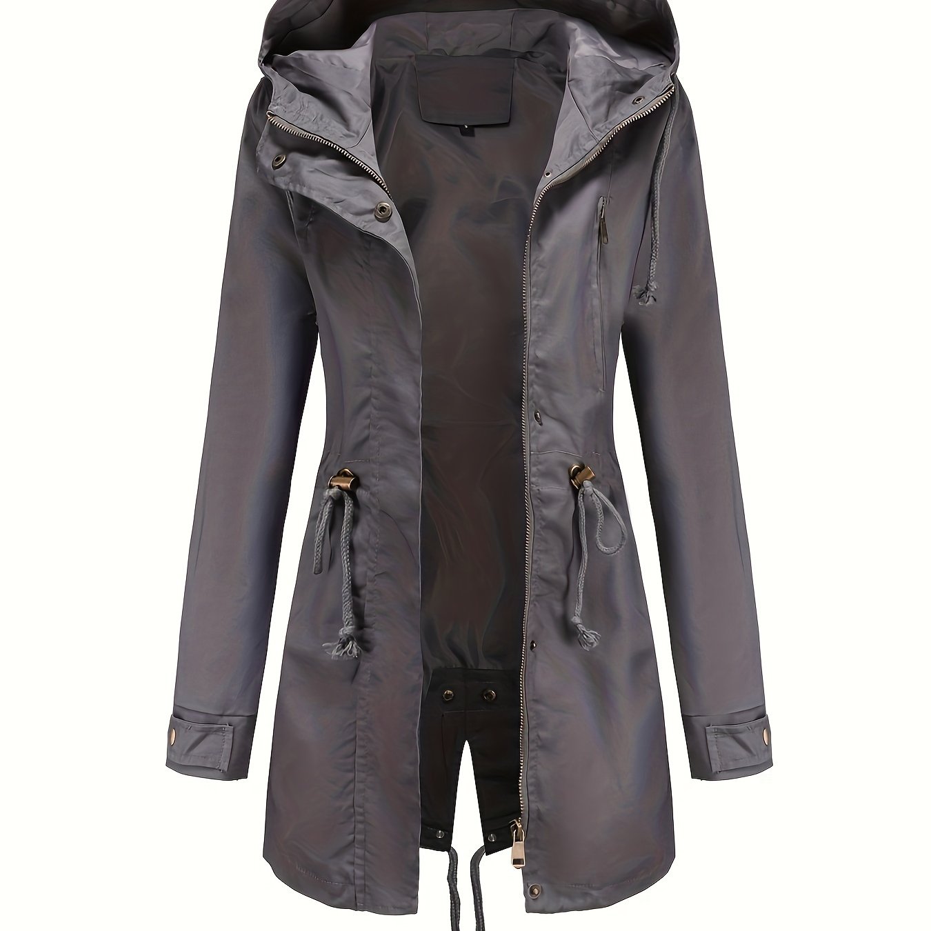 Women's Casual Windbreaker Jacket with Hooded Design, Waist Cinching, Slimming Fit, All-Season Outdoor Sportswear