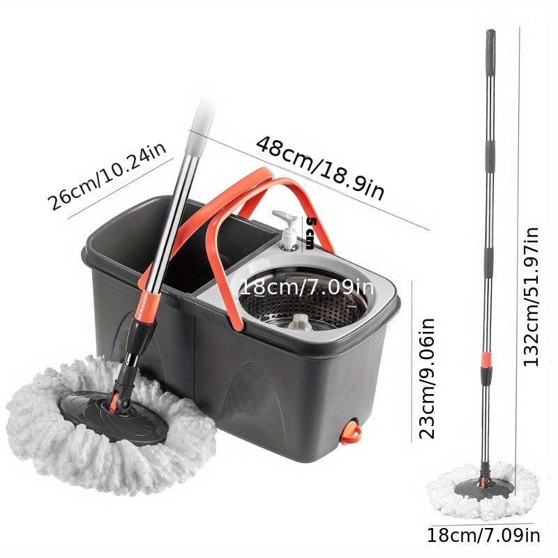 Spin Mop and Bucket Set with Microfiber Pads for Floor Cleaning in Kitchen Bathroom Living Room