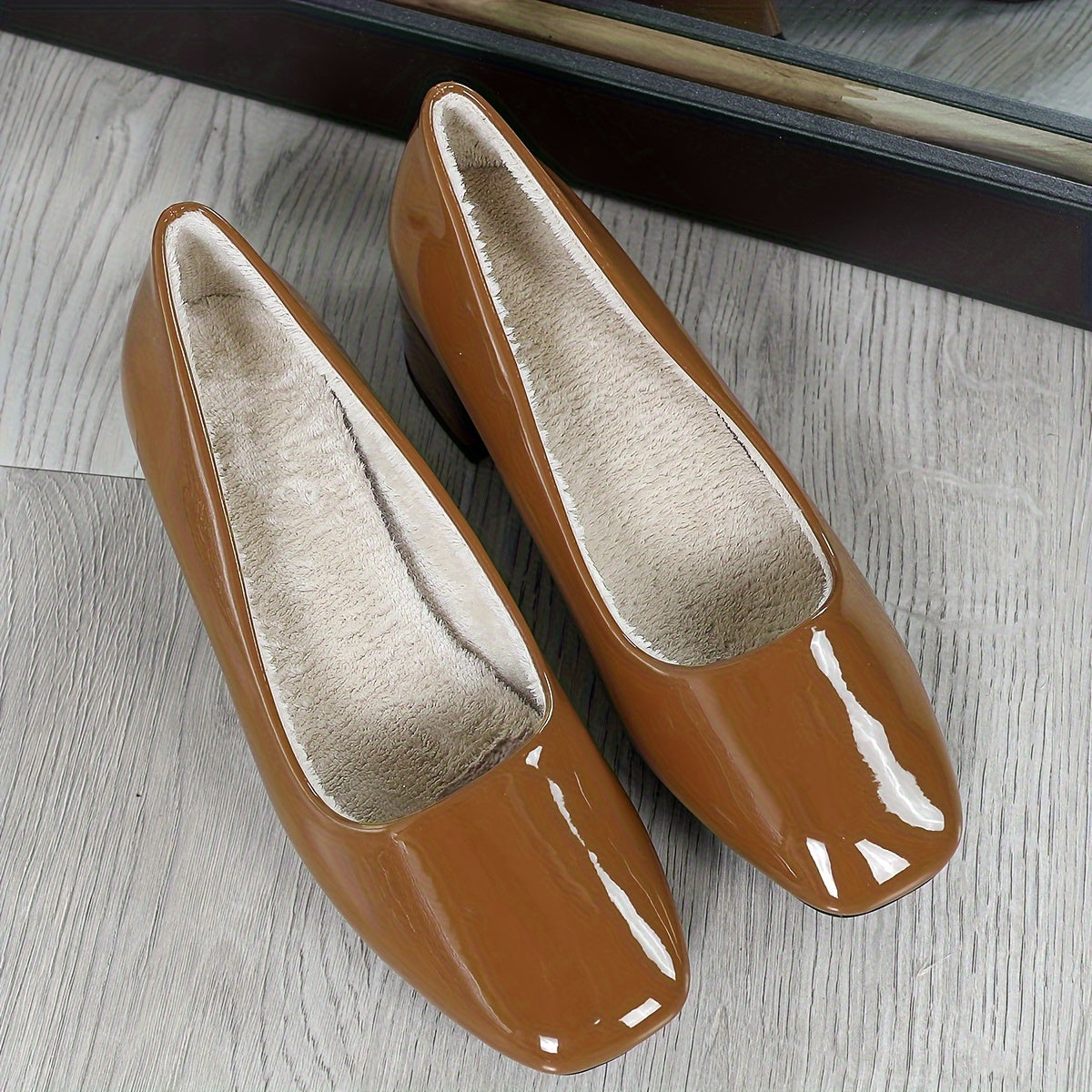 Women's Synthetic Square Toe Low Block Heel Shoes Flats Casual Formal