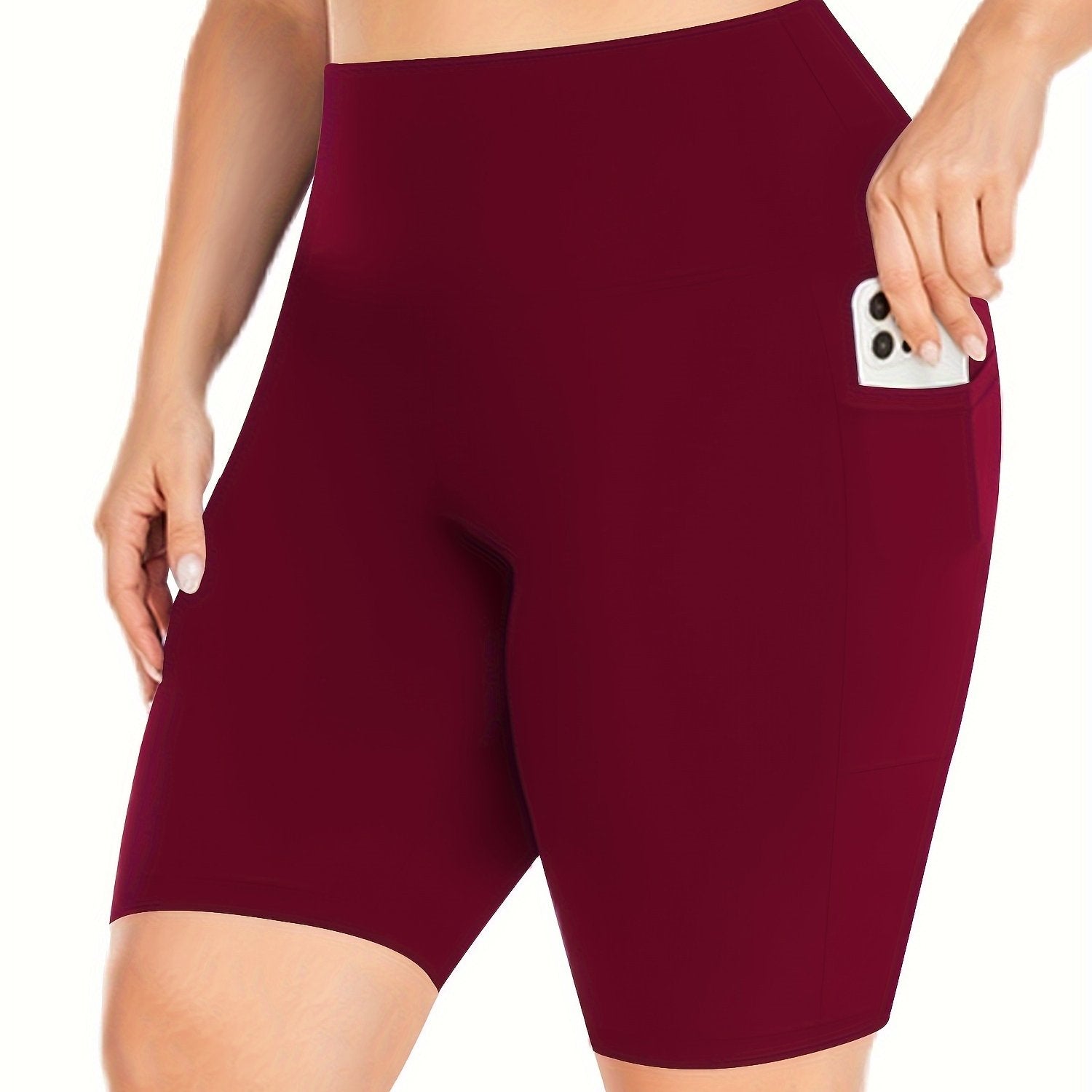 Plus Size Solid High Waist Pocket Leggings Casual Spring Summer Women