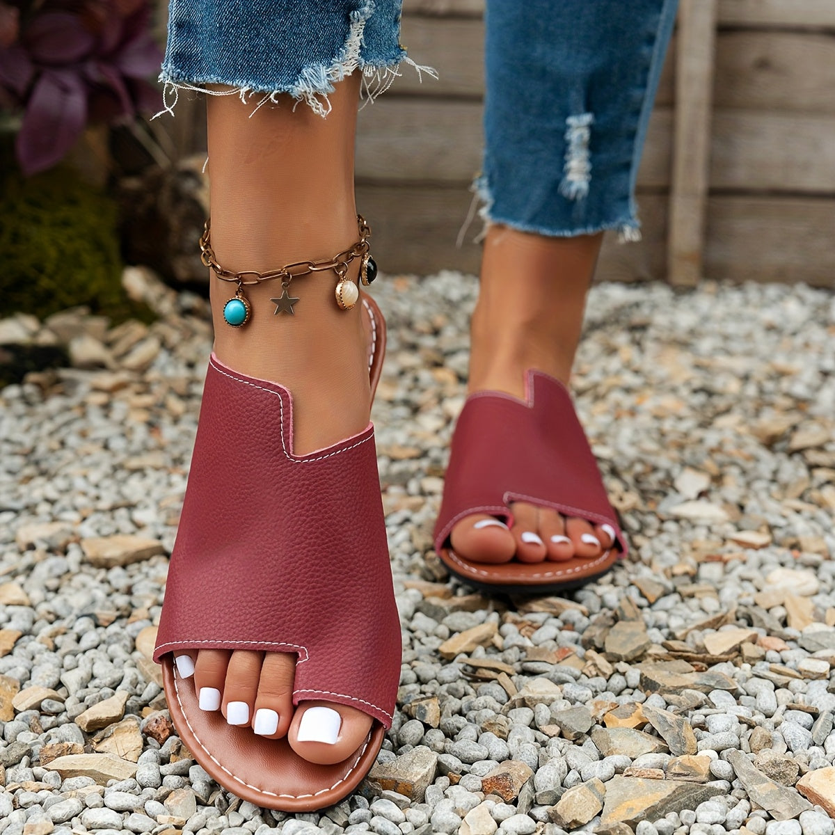 Women’s Summer Slip-On Toe Sandals Breathable Synthetic Casual Beach Shoes