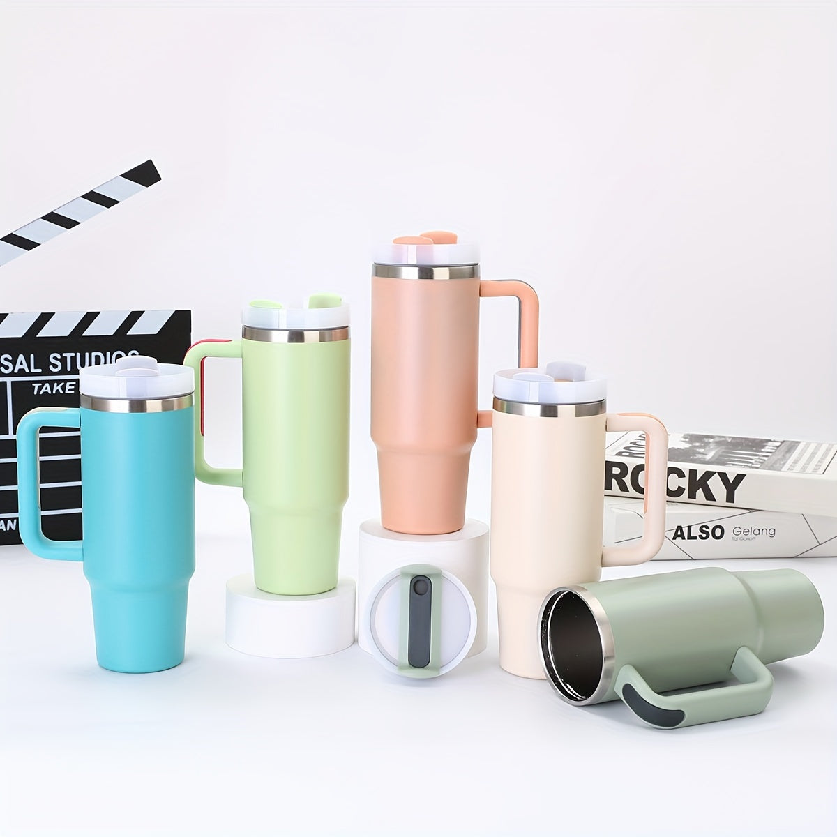 40oz zanglamaydigan po'latdan yasalgan issiqlik izolyatsiyali sayohat mug, tutqich va qopqoq bilan