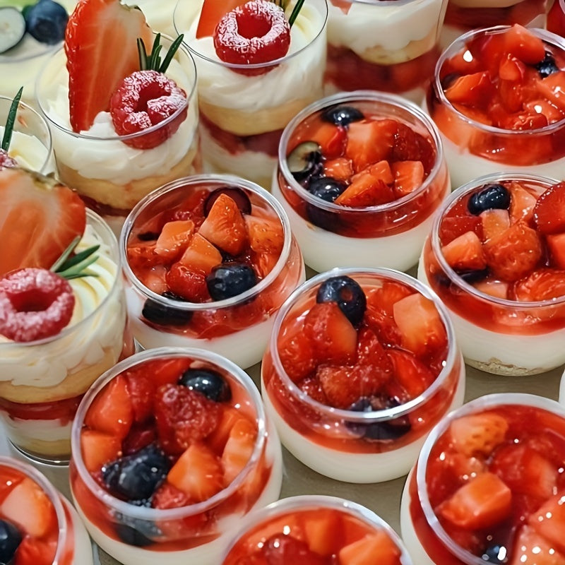 «Набор из 10 одноразовых круглых стаканчиков для десертов, 120 мл — идеально подходит для торта, йогурта, закусок, мороженого, мусса и многого другого. Изготовлены из ПЭТ-материала.