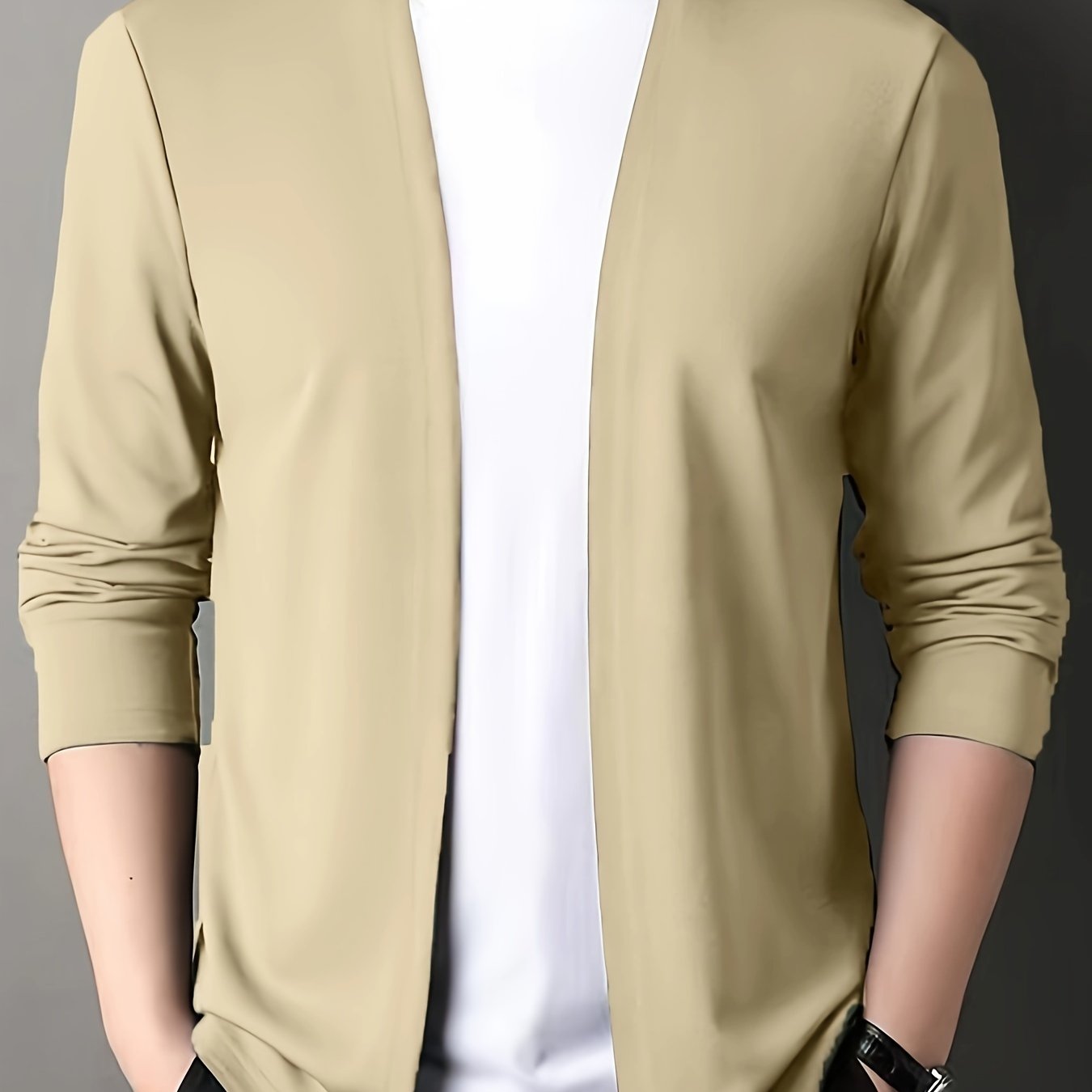 Men's Slim Fit Cardigan Long Sleeve Solid Knit Casual Autumn Spring Polyester