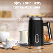 Electric Milk Frother and Steamer 500W Stainless Steel Black for Latte Art Cappuccino Hot Chocolate