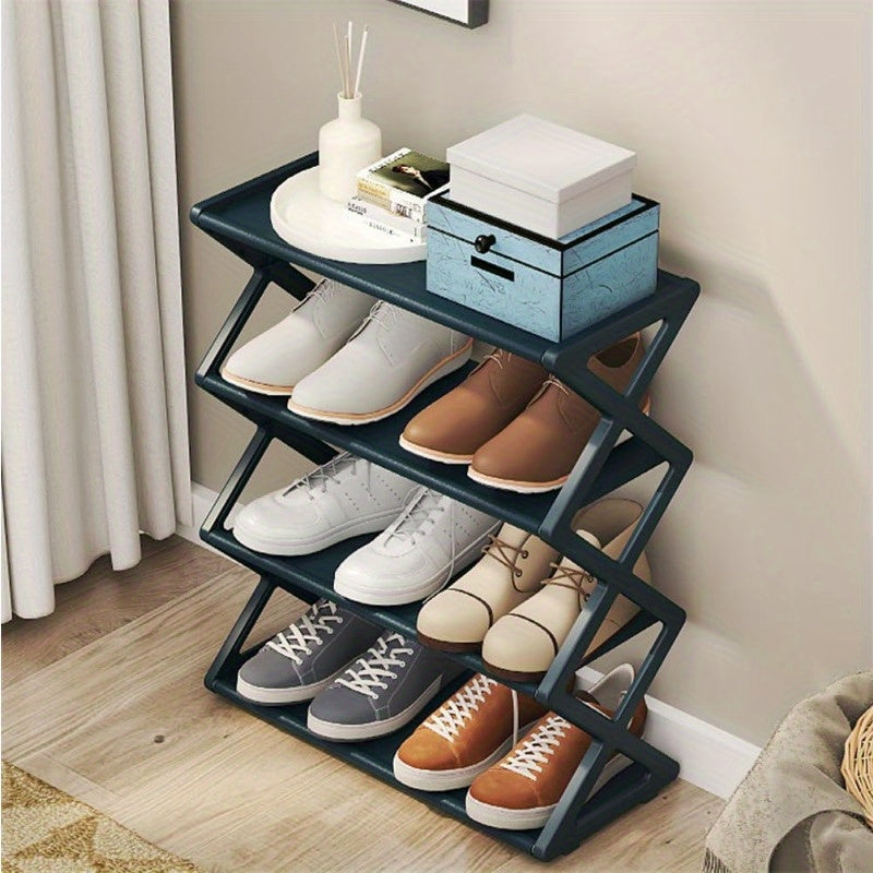 Modern X-Shaped Shoe Rack with Dustproof Shelf, Space-Saving Plastic Organizer