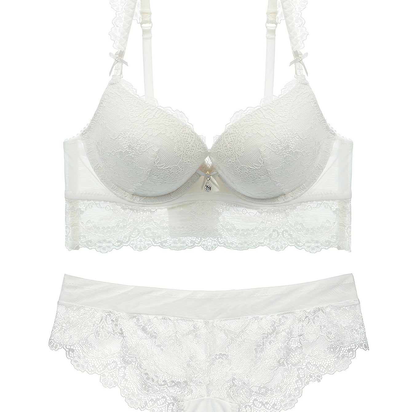Women's Lace Push-Up Lingerie Set with Thick Cups for Small Chests