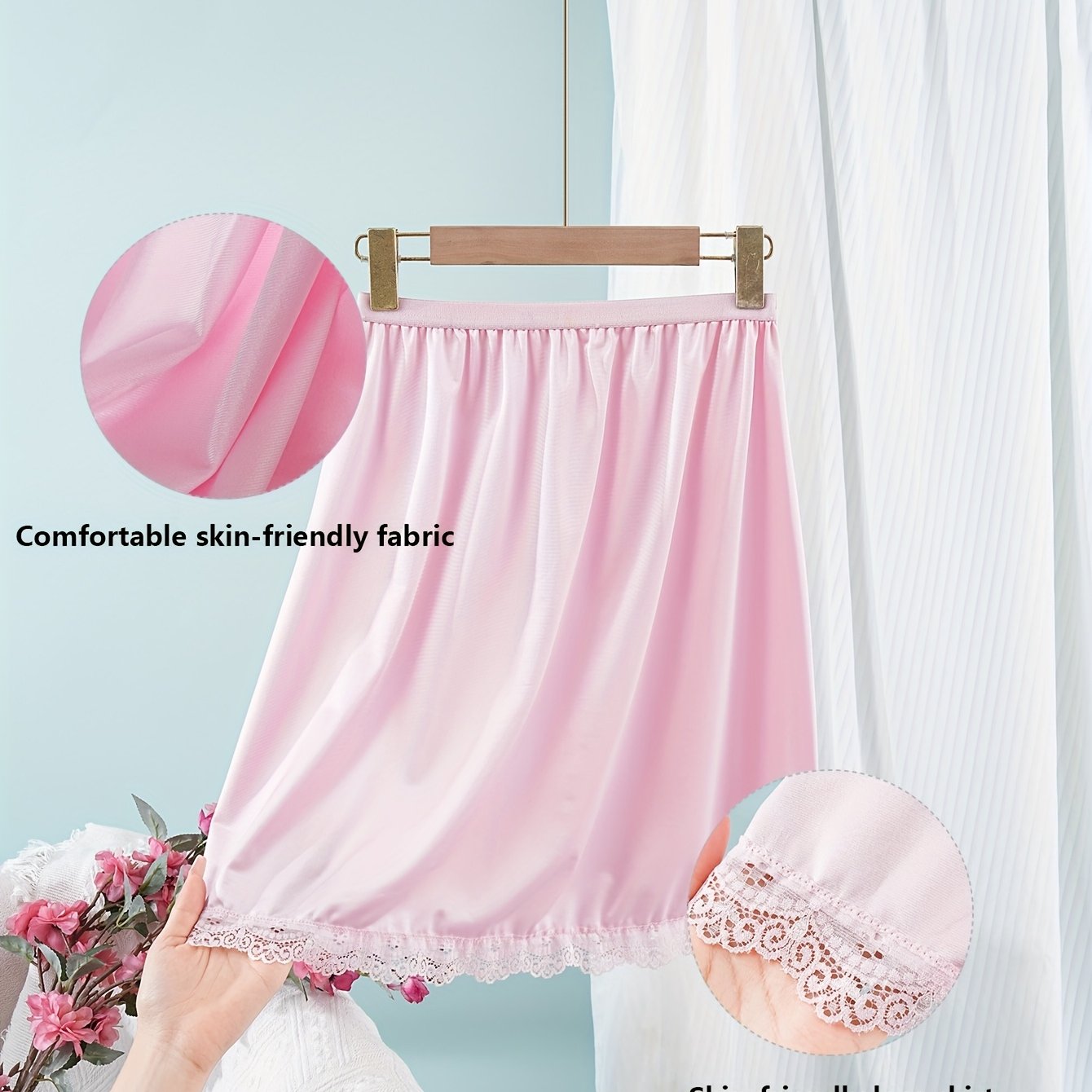 Plus Size Women's High-Waisted Lace A-Line Skirt Breathable Tummy Control Light Beige