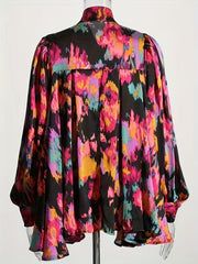 Plus Size Women's Oversized Shirt Abstract Print Lantern Sleeves Casual Wear