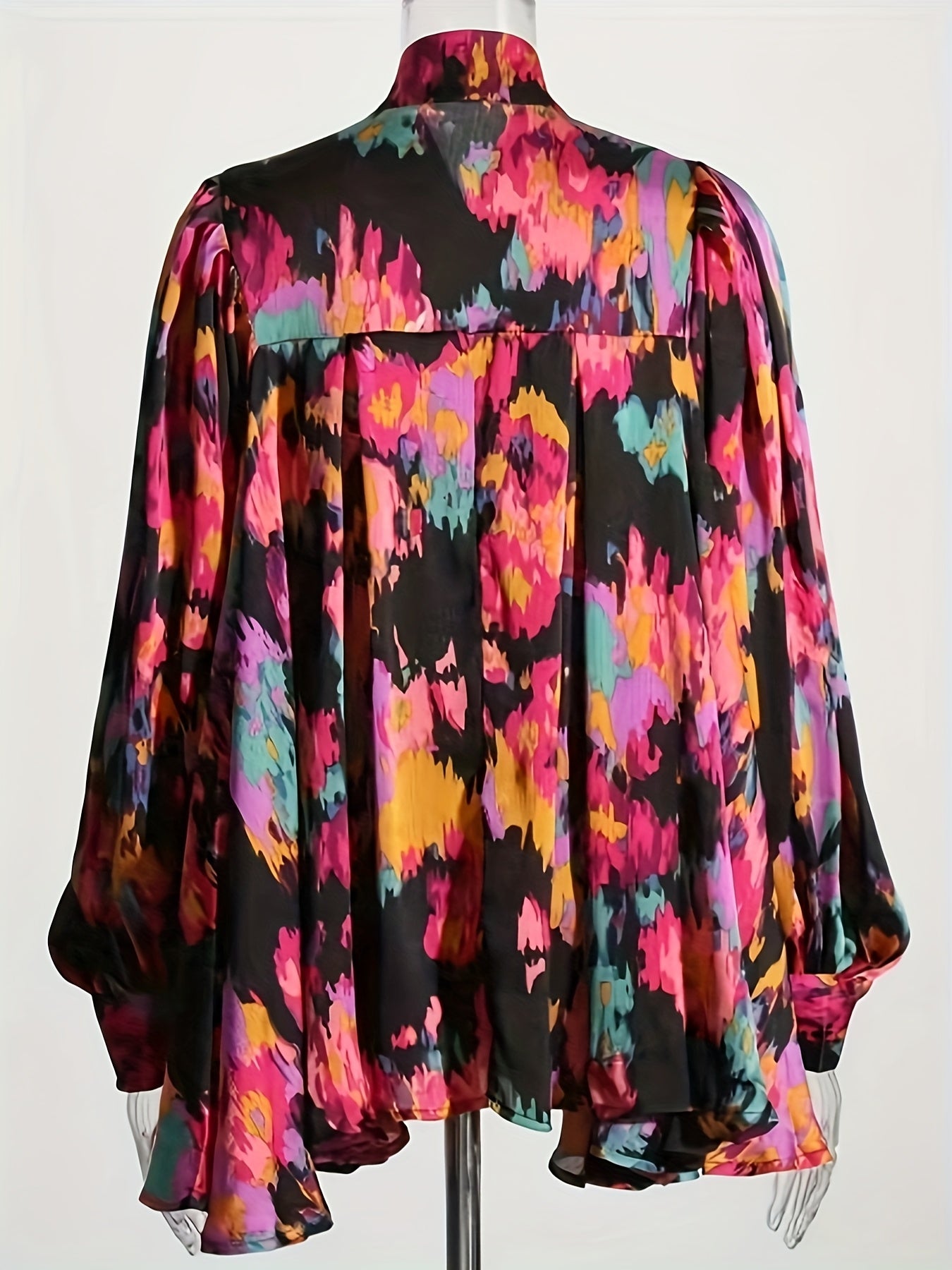 Plus Size Women's Oversized Shirt Abstract Print Lantern Sleeves Casual Wear