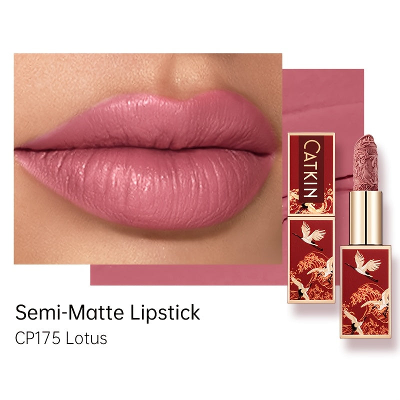 Red Carving Matte Lipstick Waterproof Long-Lasting Satin Finish for Smooth Red and Nude Lips