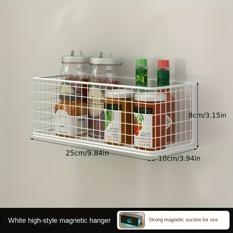 Magnetic Iron Storage Basket for Refrigerator Microwave and Washing Machine Kitchen Organizer Open Hollow Design