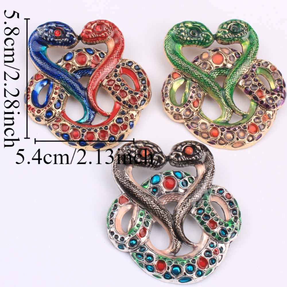 Elegant Rhinestone Two-Headed Snake Brooch Irregular Zodiac Shape Jewelry