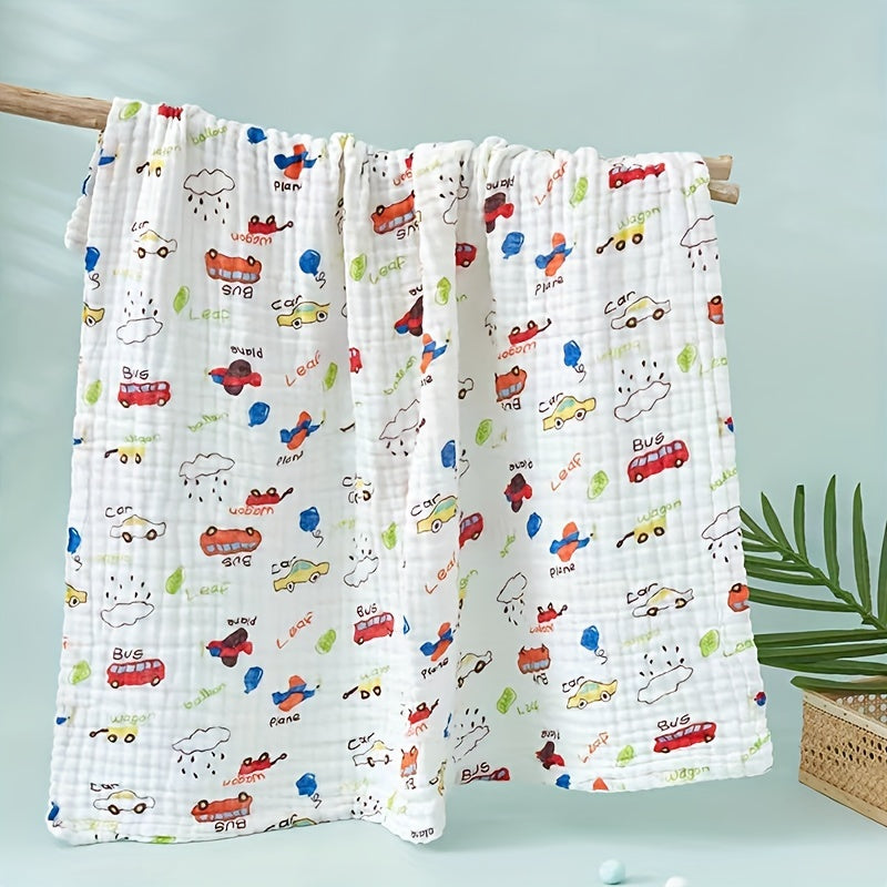 Детский хлопковый пеленальный плед 104 см дышащая шести-слойная марля с узорами в виде мультяшных персонажей и клубники