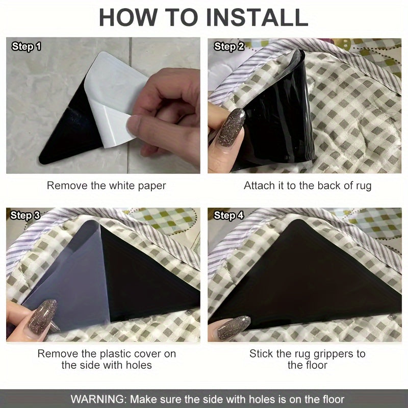 Gilam yopishtiruvchi to'plam 4, 8 yoki 12 dona, sirpanmaydigan, qayta ishlatiladigan, yuviladigan, yog'och pol uchun