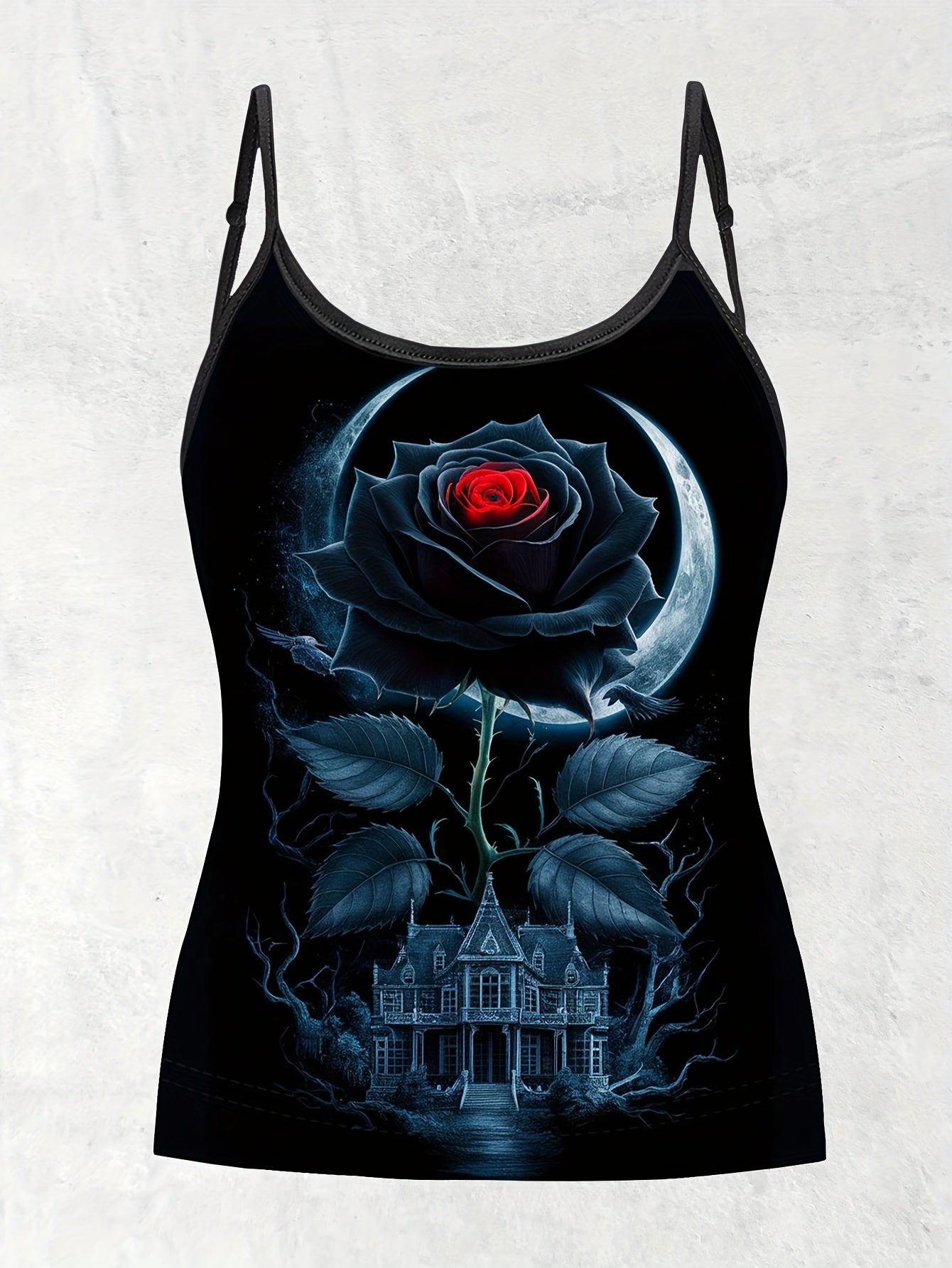 Женский комплект топов без рукавов с цветочным принтом, черные розы, грибы, весна-лето-осень