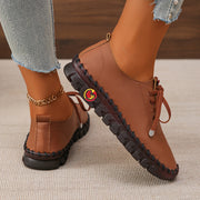 Women's Solid Color Casual Lace-Up Sneakers, Comfortable Low Top Oxfords