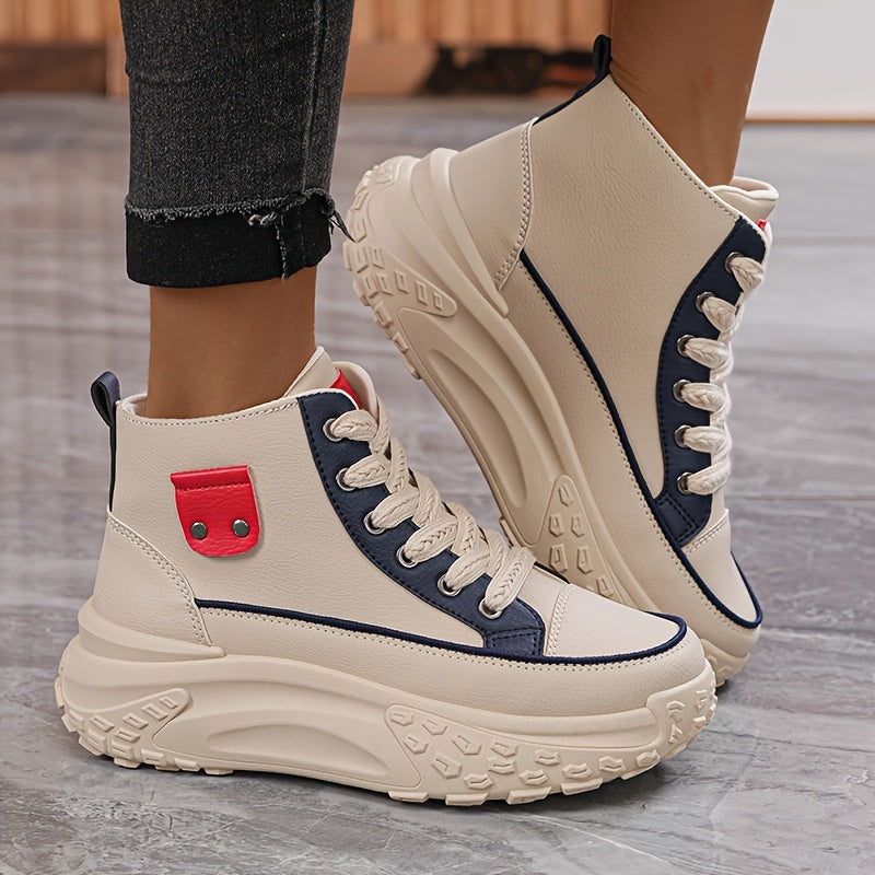 Women's Chunky Platform Sneakers Lace-Up High-Top Running Casual Shoes in Multiple Colors