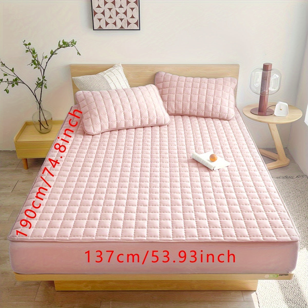 Light Gray Quilted Waterproof Fitted Sheet Breathable Polyester Deep Pockets Easy Care