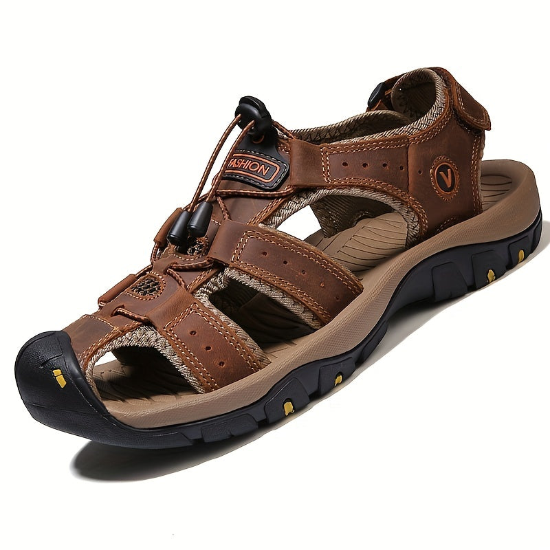 Men's Vintage-Style Casual Sandals Brown Black Adjustable Straps Microfiber Synthetic Leather Rubber Sole