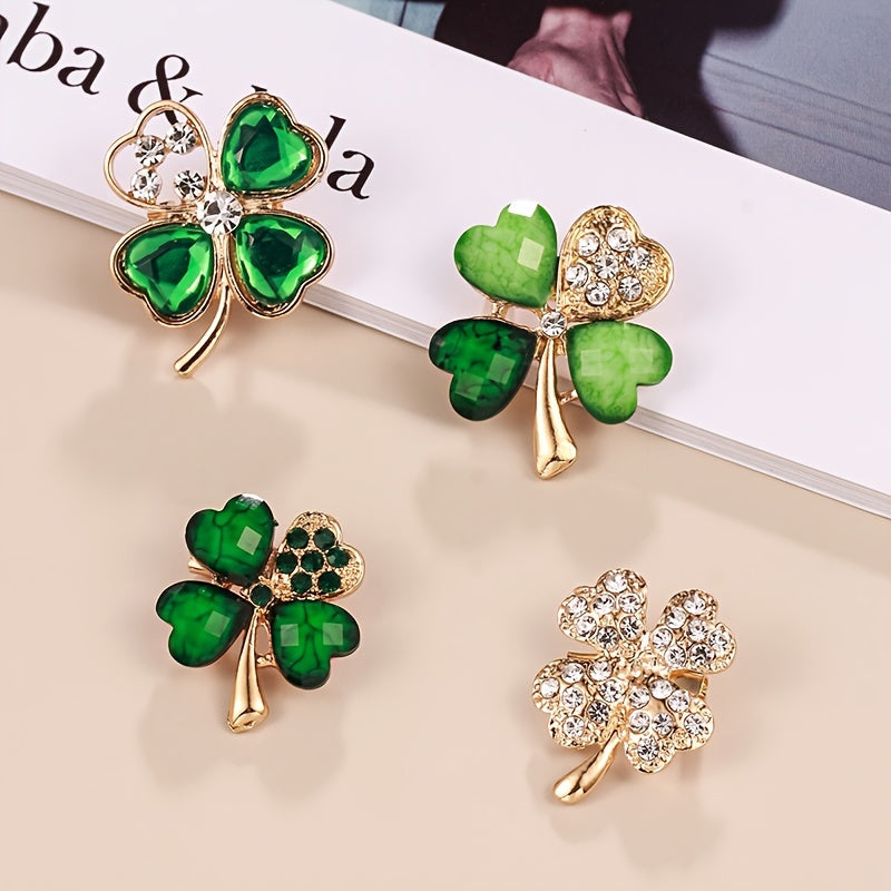 4 ta qismdan iborat qotishma shamrock brosh pinlari, sun'iy rhinestone mozaikasi bilan oddiy va yoqimli uslubda. Barcha mavsumlarda kiyim-kechak, kundalik kiyim va sovg'a tadbirlari uchun mukammal moda aksessuari.