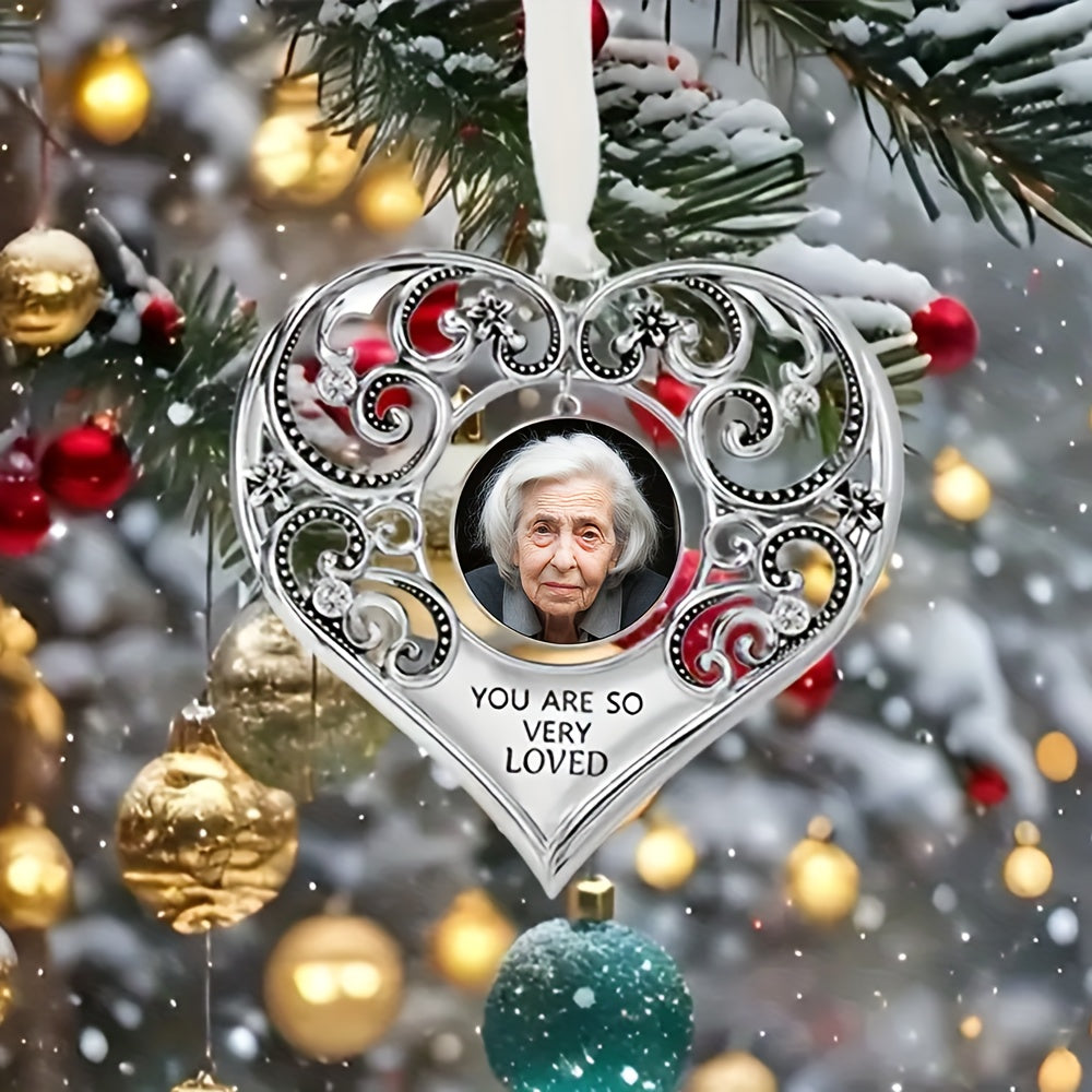 Нержавеющая сталь Сердечный рождественский украшение с индивидуальной фотографией и крыльями ангела