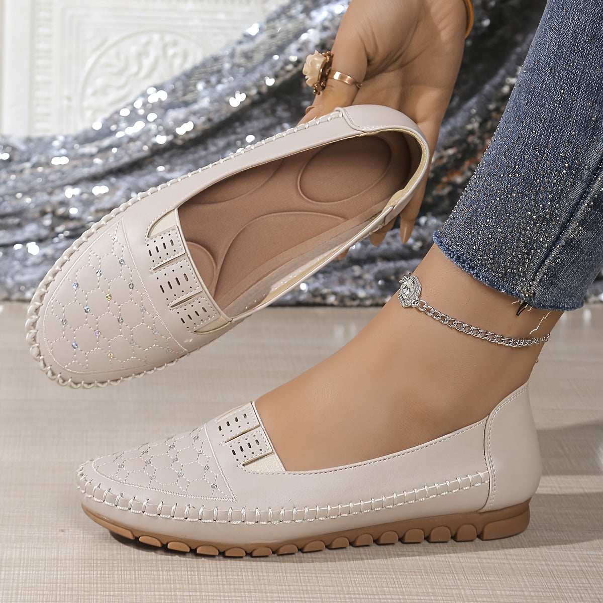 Women's Slip-On Loafers Faux Cover Shoes Comfortable TPR Sole Black White